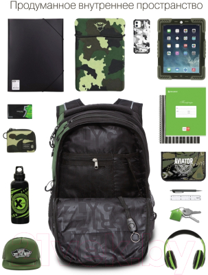 Школьный рюкзак Grizzly RU-138-2 (черный/хаки)