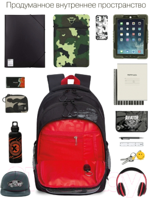 Школьный рюкзак Grizzly RB-252-3 (черный/серый)