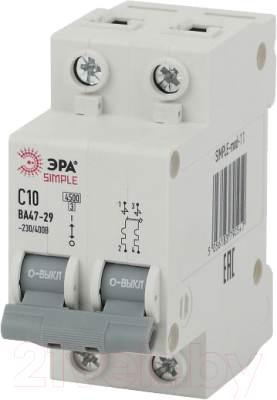 Выключатель автоматический ЭРА Simple-Mod-11 ВА 47-29 2P 10А 4.5кА C / Б0039228