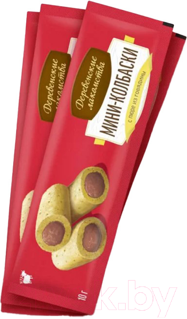 Лакомство для кошек Деревенские лакомства Мини-колбаски с пюре из говядины (10x4шт) — фото 2