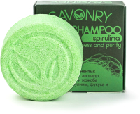 Твердый шампунь для волос Savonry Свежесть и чистота Спирулина (80г) - 