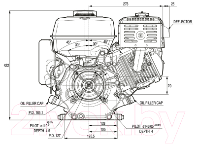 Двигатель бензиновый StaRK GX270 9лс (шпонка 25мм, 90x90)