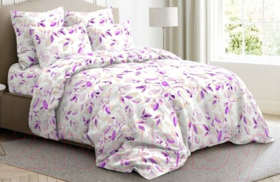 Комплект постельного белья Ночь нежна Акварельный цветок Стандарт Евро 50x70 / 9270-2 (фиолетовый)
