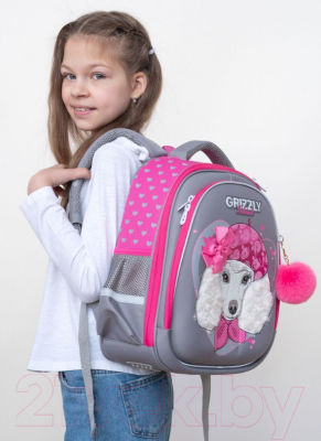Школьный рюкзак Grizzly RAz-286-13 (серый/розовый)
