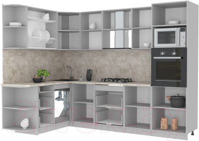Готовая кухня Интерлиния Мила Лайт 1.68x2.8 левая (серебристый/бетон/бискайская сосна)