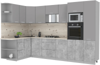 Кухонный гарнитур Интерлиния Мила Лайт 1.68x3.2 левая (серебристый/бетон/бискайская сосна) - 