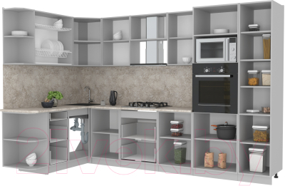 Готовая кухня Интерлиния Мила Лайт 1.68x3.2 левая (серебристый/бетон/бискайская сосна)