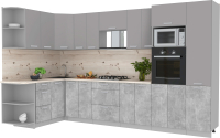 Кухонный гарнитур Интерлиния Мила Лайт 1.68x3.4 левая (серебристый/бетон/бискайская сосна) - 