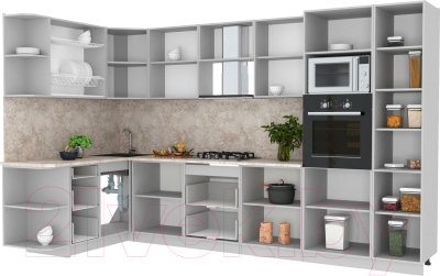 Готовая кухня Интерлиния Мила Лайт 1.68x3.4 левая (серебристый/бетон/бискайская сосна)