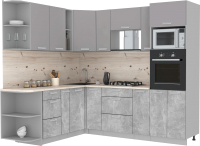 Кухонный гарнитур Интерлиния Мила Лайт 1.88x2.4 левая (серебристый/бетон/бискайская сосна) - 