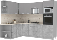 Кухонный гарнитур Интерлиния Мила Лайт 1.88x2.6 левая (серебристый/бетон/бискайская сосна) - 