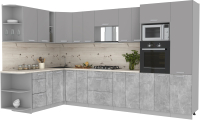 Кухонный гарнитур Интерлиния Мила Лайт 1.88x3.4 левая (серебристый/бетон/бискайская сосна) - 