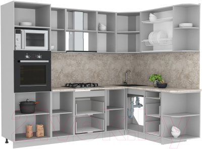 Готовая кухня Интерлиния Мила Лайт 1.68x2.6 правая (серебристый/бетон/бискайская сосна)