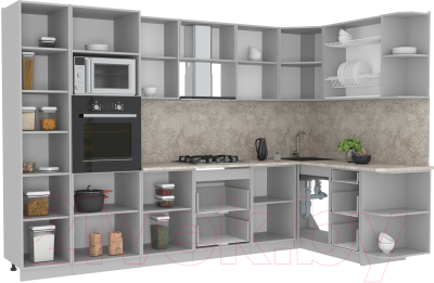 Готовая кухня Интерлиния Мила Лайт 1.68x3.2 правая (серебристый/бетон/бискайская сосна)