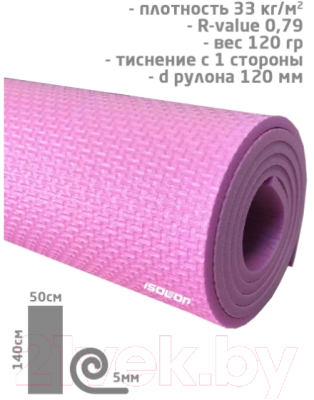Коврик для йоги и фитнеса Isolon Fitness (140x50x0.5см, розовый)