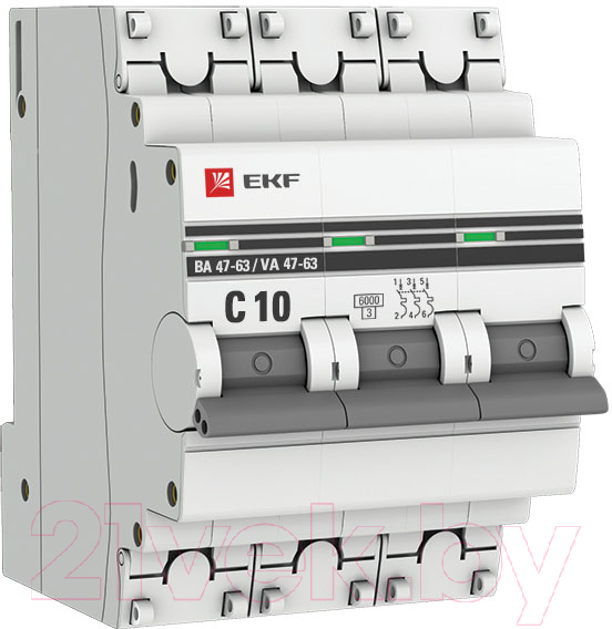 Выключатель автоматический EKF PROxima ВА 47-63 3P 10А (C) 6kA / mcb4763-6-3-10C-pro