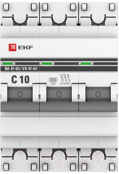 Выключатель автоматический EKF PROxima ВА 47-63 3P 10А (C) 6kA / mcb4763-6-3-10C-pro — фото 2