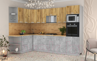 Готовая кухня Интерлиния Мила Лайт 1.68x3.0 левая (дуб золотой/бетон/дуб бунратти)