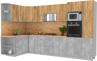 Готовая кухня Интерлиния Мила Лайт 1.68x3.4 левая (дуб золотой/бетон/дуб бунратти) - 