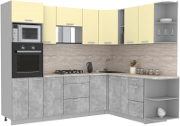 Кухонный гарнитур Интерлиния Мила Лайт 1.88x2.6 правая (ваниль/бетон/травертин) - 