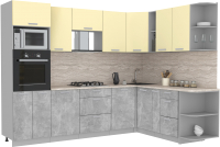 Кухонный гарнитур Интерлиния Мила Лайт 1.88x2.8 правая (ваниль/бетон/травертин) - 