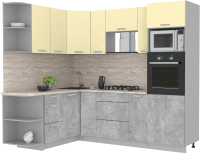 Кухонный гарнитур Интерлиния Мила Лайт 1.68x2.4 левая (ваниль/бетон/травертин) - 