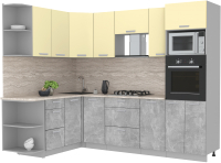 Кухонный гарнитур Интерлиния Мила Лайт 1.68x2.6 левая (ваниль/бетон/травертин) - 
