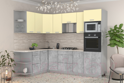 Кухонный гарнитур Интерлиния Мила Лайт 1.68x2.6 левая (ваниль/бетон/травертин)