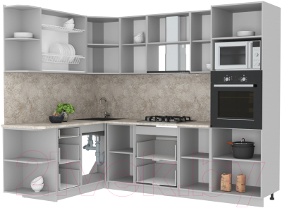 Готовая кухня Интерлиния Мила Лайт 1.68x2.6 левая (ваниль/бетон/травертин)