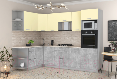 Готовая кухня Интерлиния Мила Лайт 1.68x2.8 левая (ваниль/бетон/травертин)