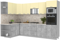 Кухонный гарнитур Интерлиния Мила Лайт 1.68x3.0 левая (ваниль/бетон/травертин) - 