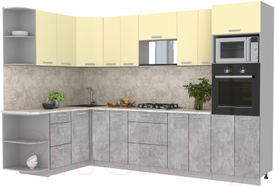 Готовая кухня Интерлиния Мила Лайт 1.68x3.0 левая (ваниль/бетон/травертин)