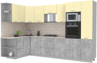 Кухонный гарнитур Интерлиния Мила Лайт 1.68x3.2 левая (ваниль/бетон/травертин) - 