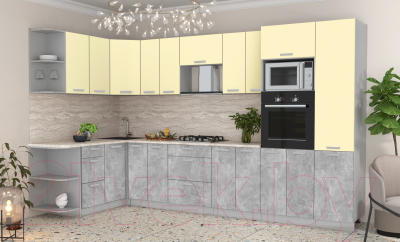 Готовая кухня Интерлиния Мила Лайт 1.68x3.4 левая (ваниль/бетон/травертин)