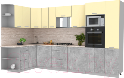Готовая кухня Интерлиния Мила Лайт 1.68x3.4 левая (ваниль/бетон/травертин)