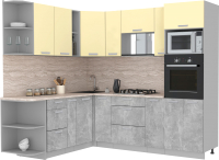 Кухонный гарнитур Интерлиния Мила Лайт 1.88x2.4 левая (ваниль/бетон/травертин) - 