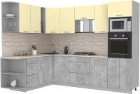 Кухонный гарнитур Интерлиния Мила Лайт 1.88x2.8 левая (ваниль/бетон/травертин) - 