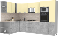 Кухонный гарнитур Интерлиния Мила Лайт 1.88x3.2 левая (ваниль/бетон/травертин) - 