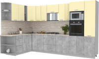 Кухонный гарнитур Интерлиния Мила Лайт 1.88x3.4 левая (ваниль/бетон/травертин) - 