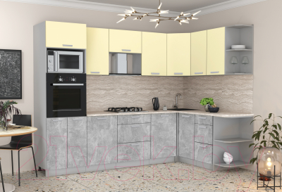 Готовая кухня Интерлиния Мила Лайт 1.68x2.8 правая (ваниль/бетон/травертин)