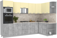 Кухонный гарнитур Интерлиния Мила Лайт 1.68x3.0 правая (ваниль/бетон/травертин) - 