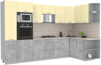 Готовая кухня Интерлиния Мила Лайт 1.68x3.2 правая (ваниль/бетон/травертин) - 
