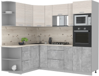 Кухонный гарнитур Интерлиния Мила Лайт 1.68x2.4 левая (вудлайн кремовый/бетон/бискайская сосна) - 