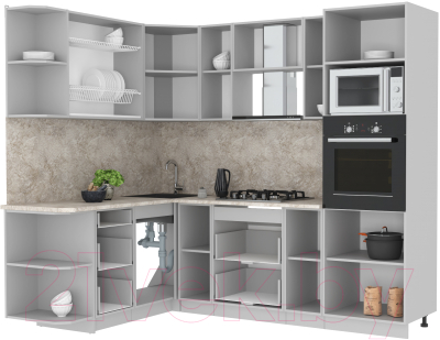 Готовая кухня Интерлиния Мила Лайт 1.68x2.4 левая (вудлайн кремовый/бетон/бискайская сосна)