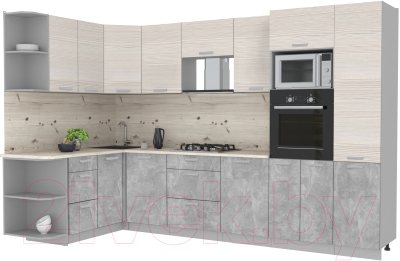 Готовая кухня Интерлиния Мила Лайт 1.68x3.2 левая (вудлайн кремовый/бетон/бискайская сосна)