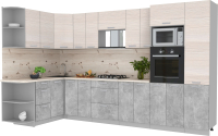 Кухонный гарнитур Интерлиния Мила Лайт 1.68x3.4 левая (вудлайн кремовый/бетон/бискайская сосна) - 