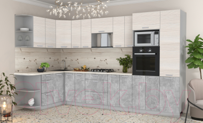 Готовая кухня Интерлиния Мила Лайт 1.68x3.4 левая (вудлайн кремовый/бетон/бискайская сосна)