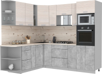 Кухонный гарнитур Интерлиния Мила Лайт 1.88x2.4 левая (вудлайн кремовый/бетон/бискайская сосна) - 