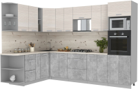 Кухонный гарнитур Интерлиния Мила Лайт 1.88x3.0 левая (вудлайн кремовый/бетон/бискайская сосна) - 