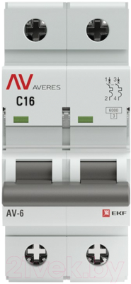 Изображение товара Выключатель автоматический EKF Averes AV-6 2P 16A (C) 6kA / mcb6-2-16C-av